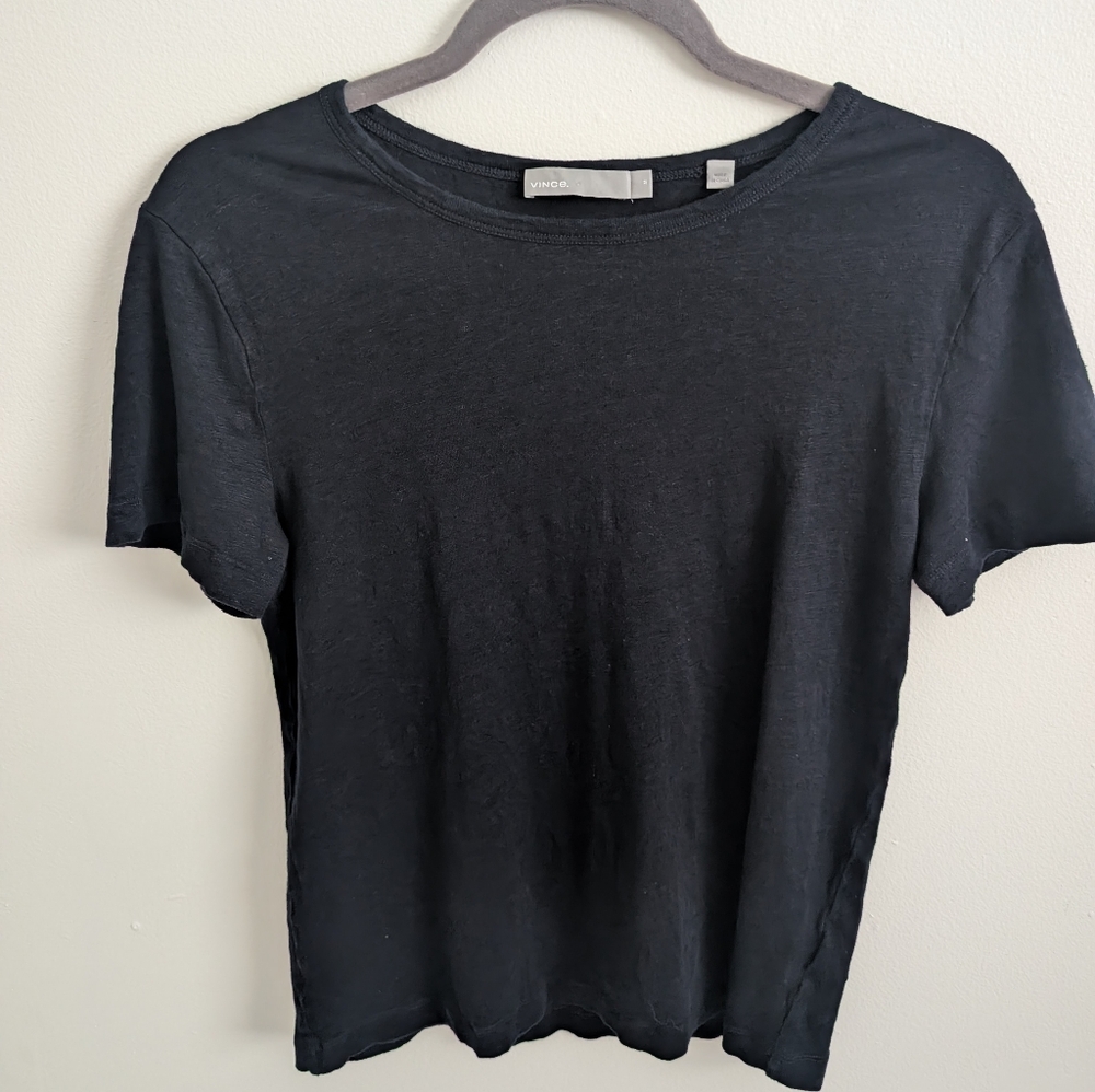 Vince Black 100% Linen Tee – Size S